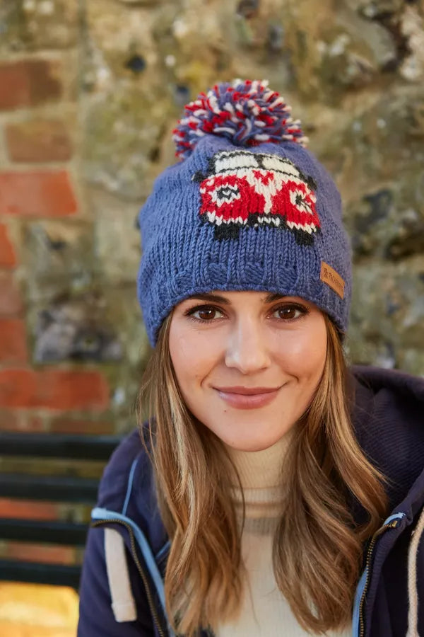 Happy Camper Bobble Beanie Denim