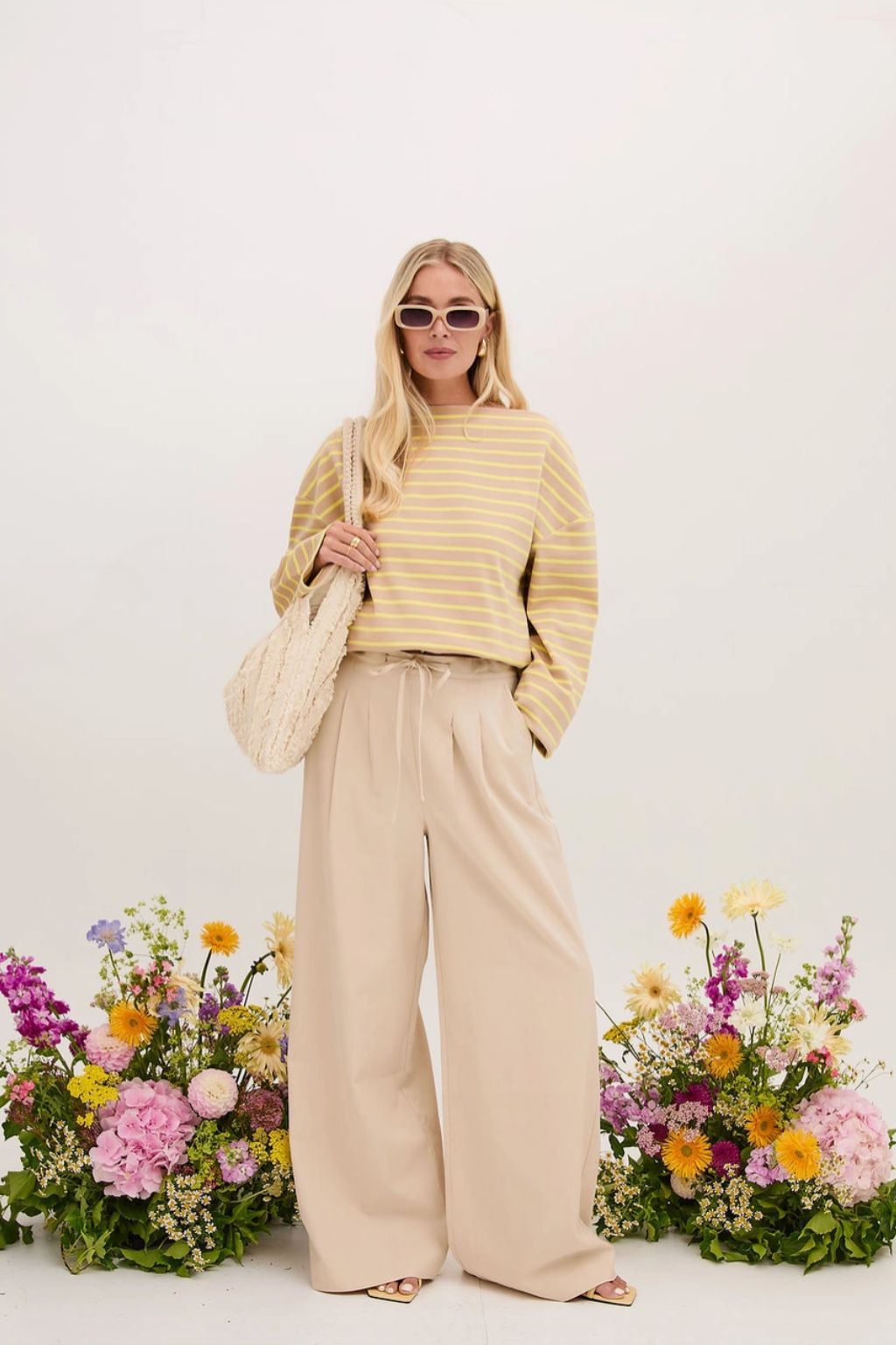 Eleanor Long Sleeve Striped Top - Neutral & Yellow Stripe