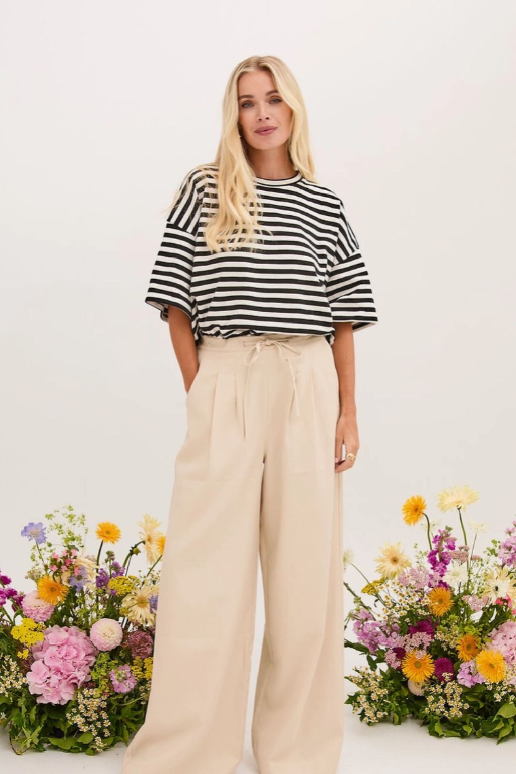 Sara Premium Super Soft Stripe A-Line Tee - Black/White