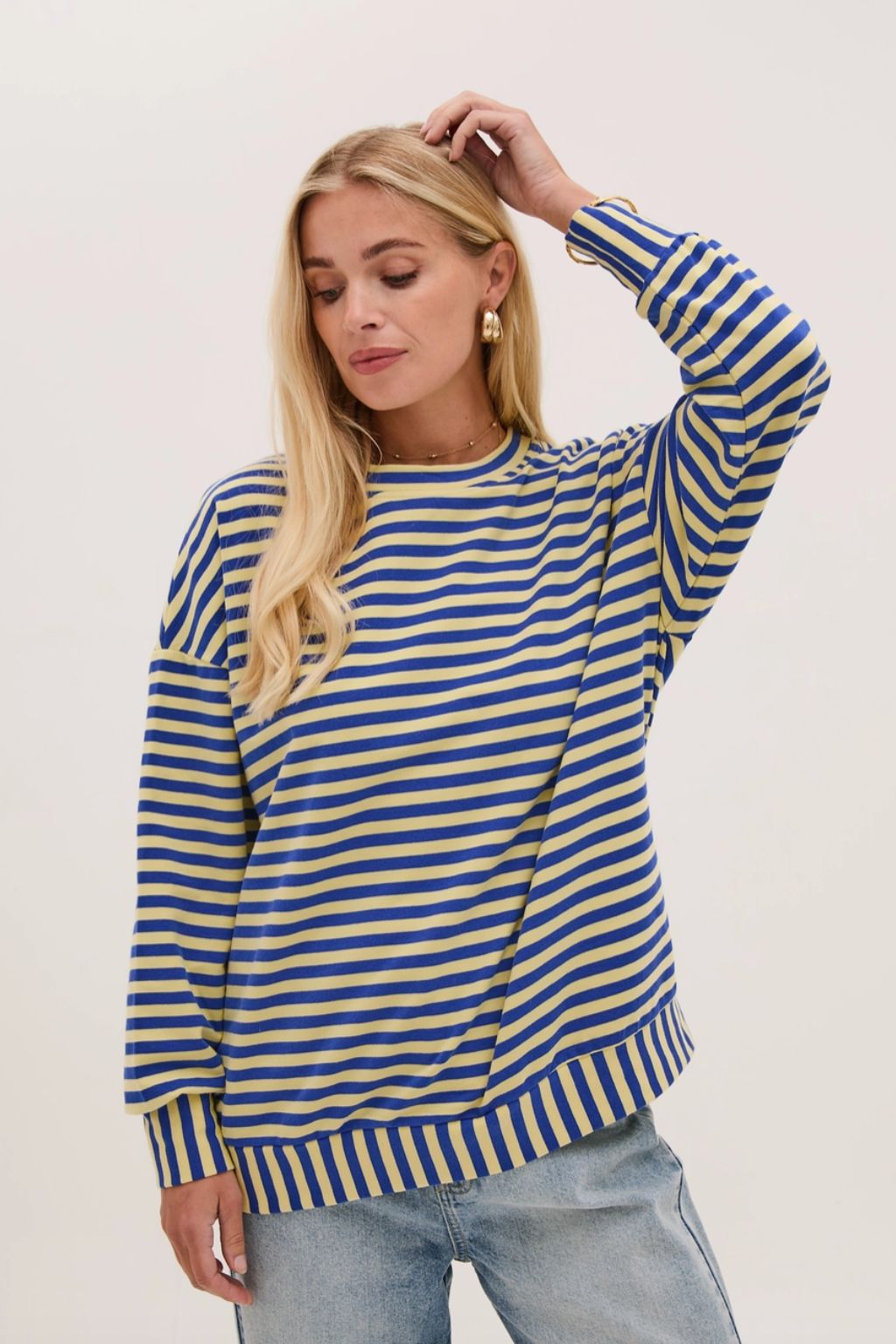 Zara Blue & Yellow Lightweight Stripe Sweatshirt - Blue & Yellow
