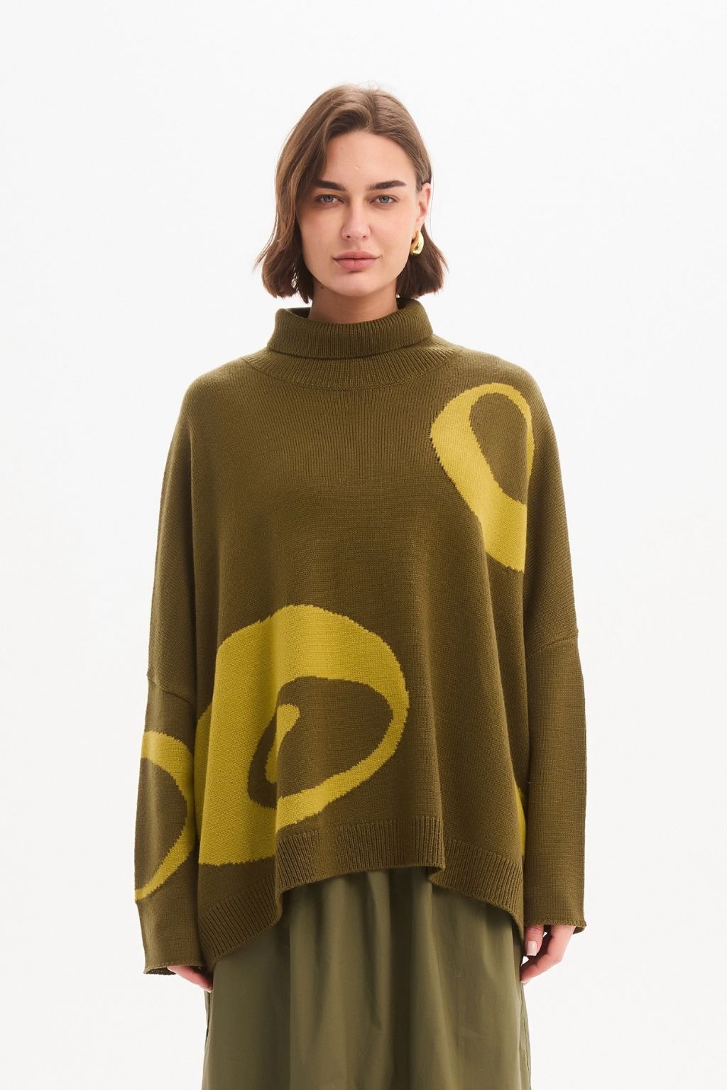 Retro Circle Print Knit - Khaki/Chartreuse