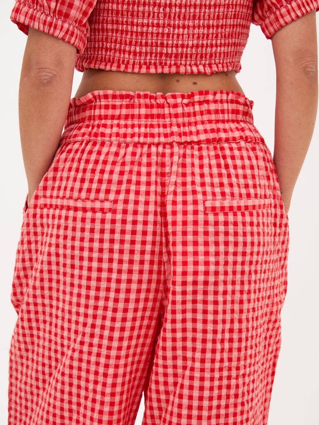 Ria Pink & Red Gingham Culottes: Red