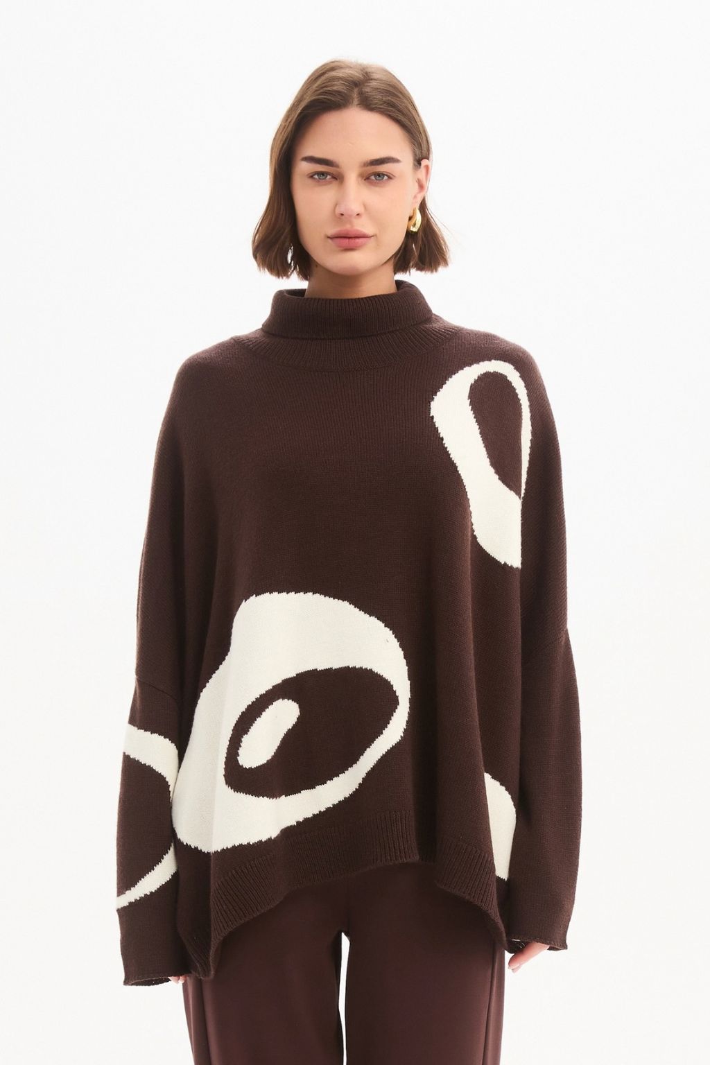 Retro Circle Print Knit - Chocolate/Cream