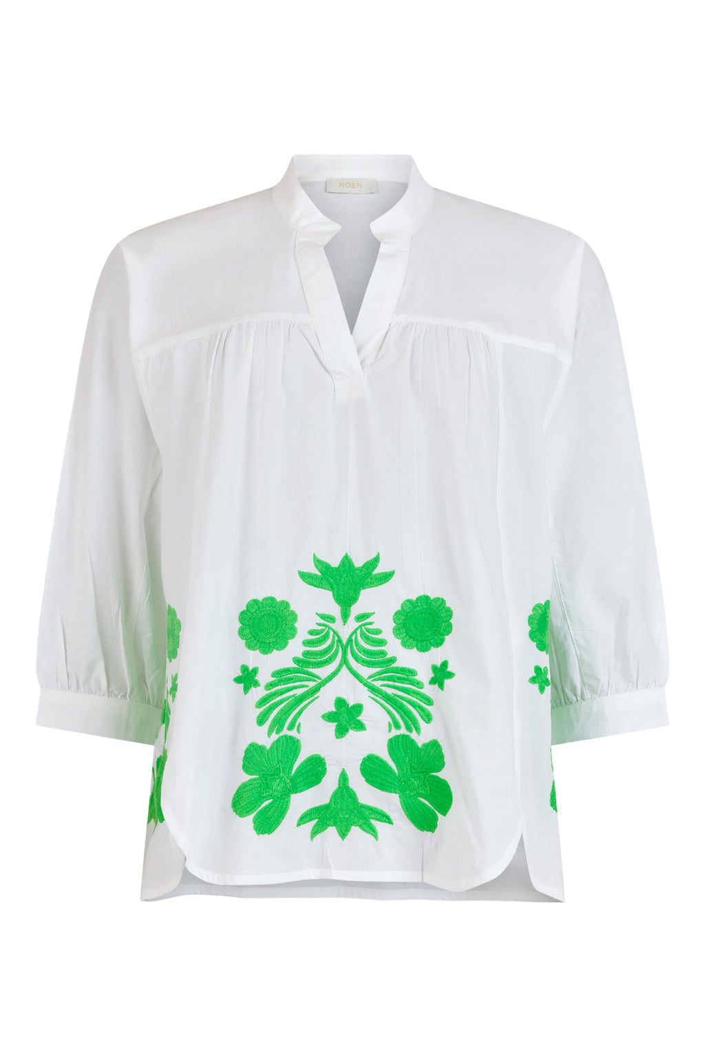 Puff sleeve flower Blouse - White/Green