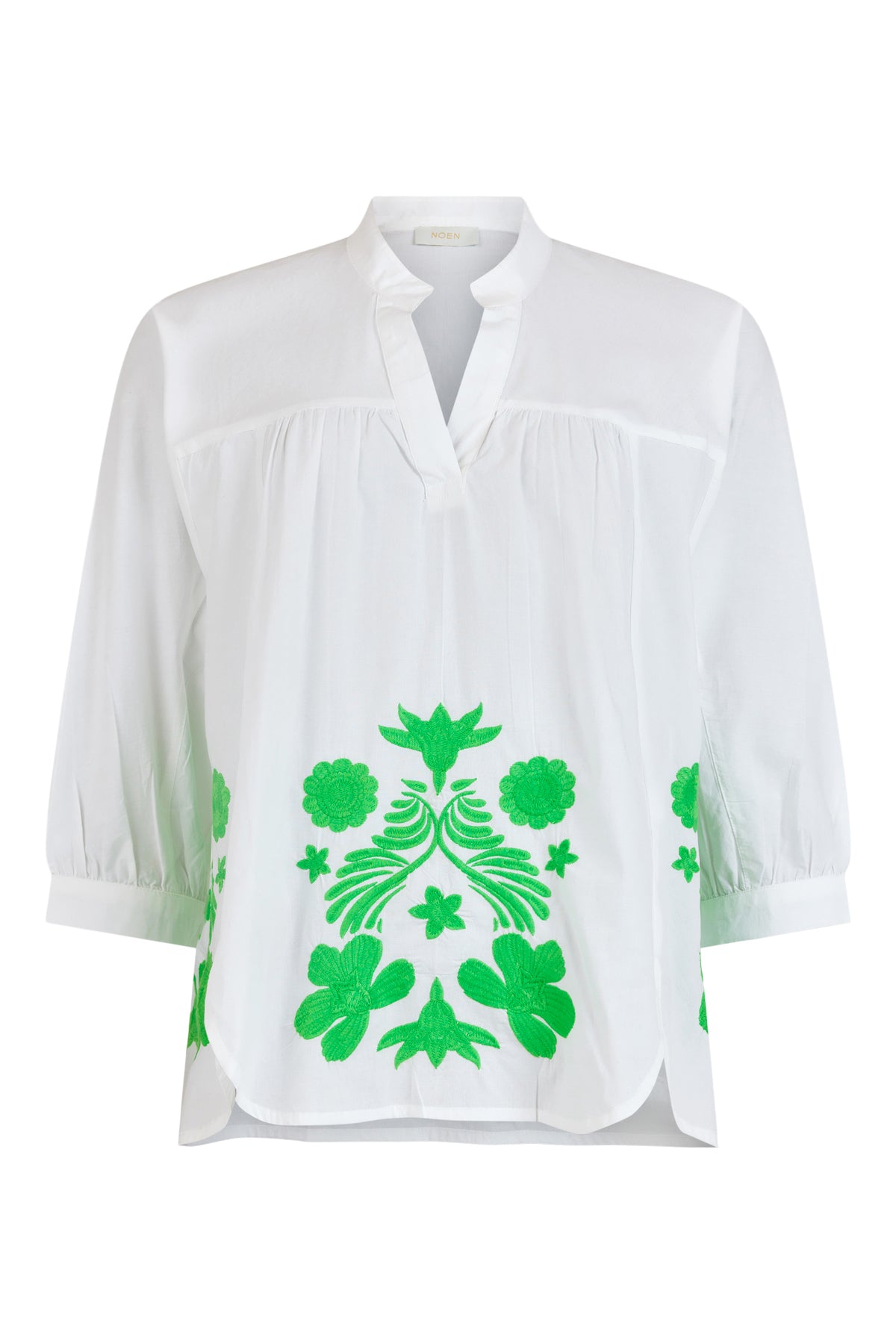 Puff sleeve flower Blouse - White/Green