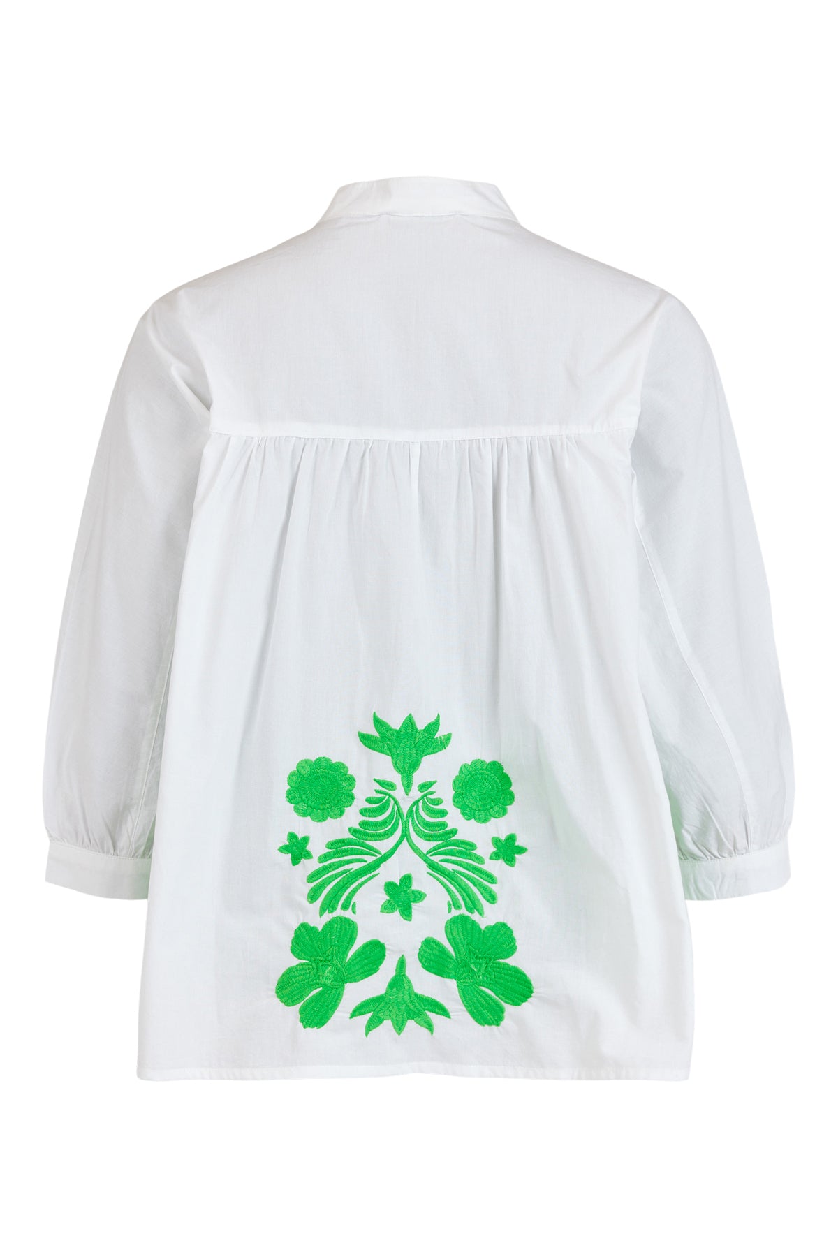Puff sleeve flower Blouse - White/Green