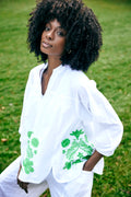 Puff sleeve flower Blouse - White/Green