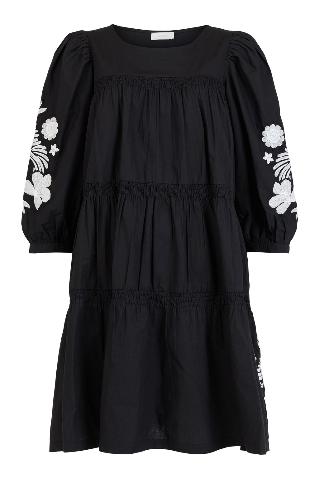 Puff Sleeve Flower Dress - Black/White