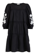Puff Sleeve Flower Dress - Black/White