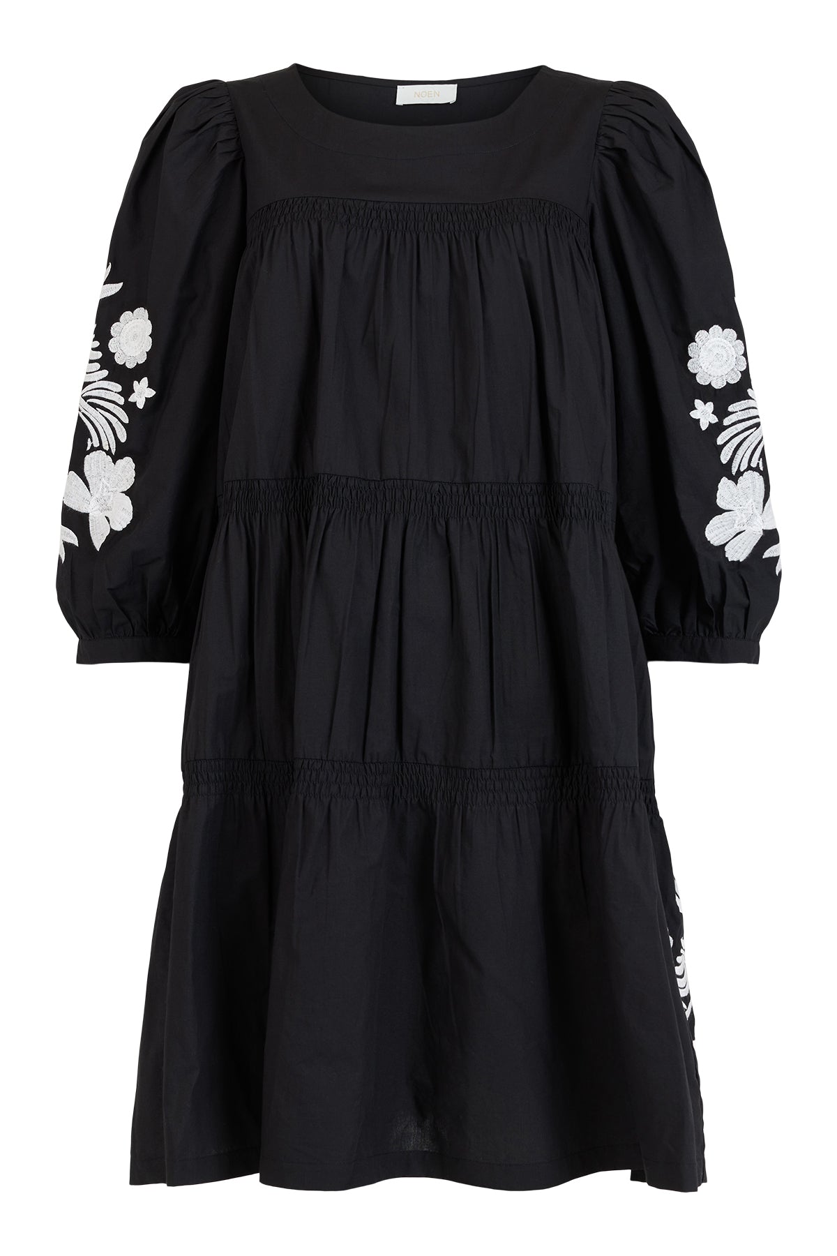 Puff Sleeve Flower Dress - Black/White