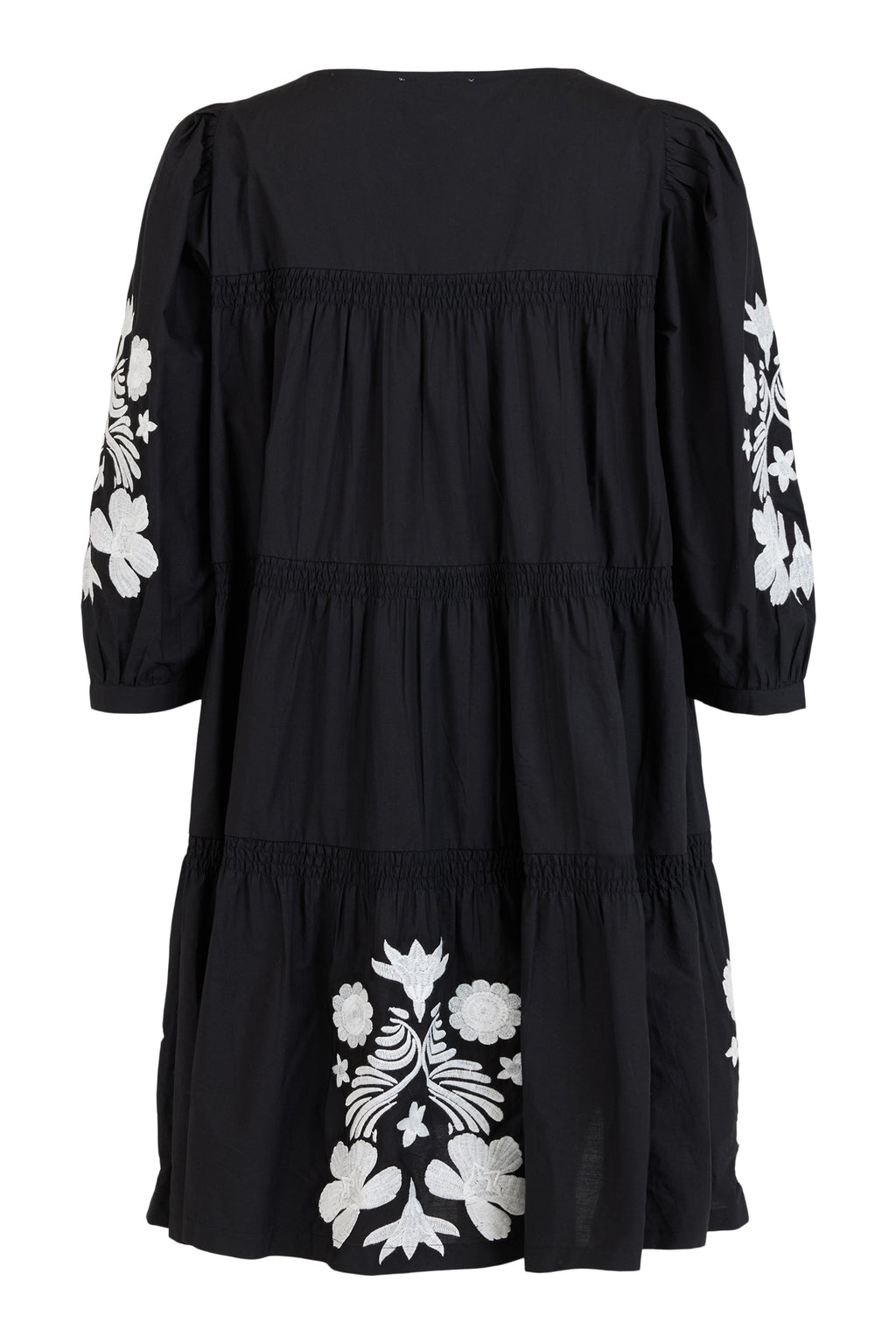 Puff Sleeve Flower Dress - Black/White
