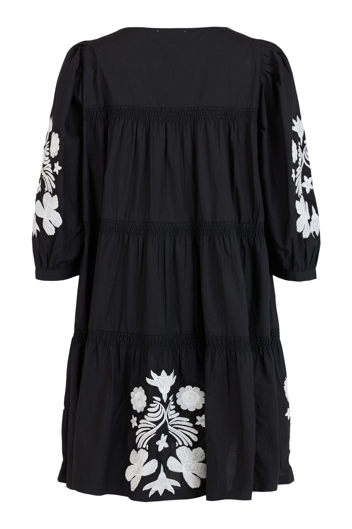 Puff Sleeve Flower Dress - Black/White