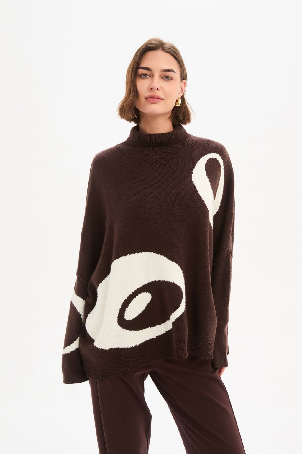 Retro Circle Print Knit - Chocolate/Cream