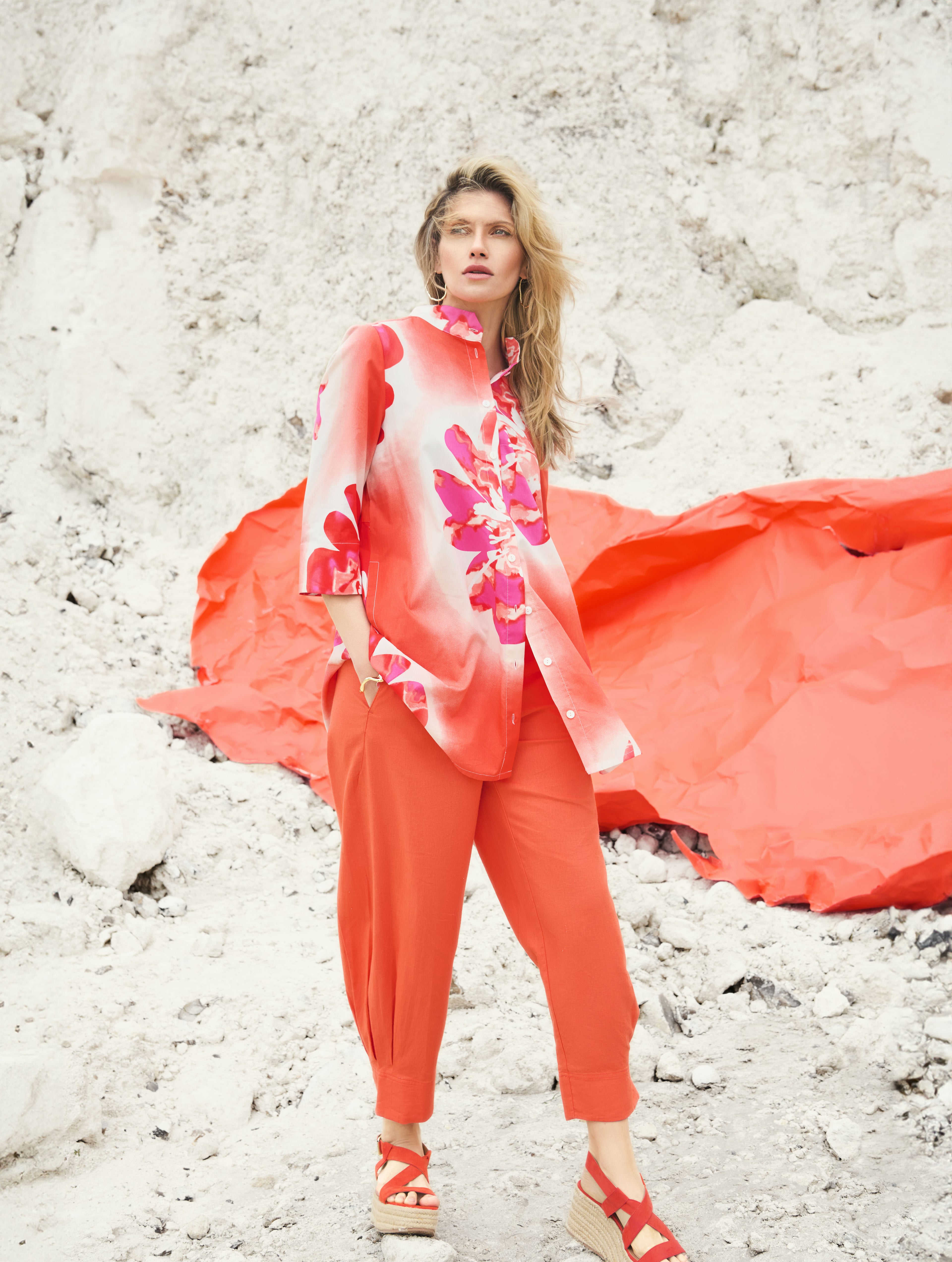 Hibiscus Shirt - Orange/Pink