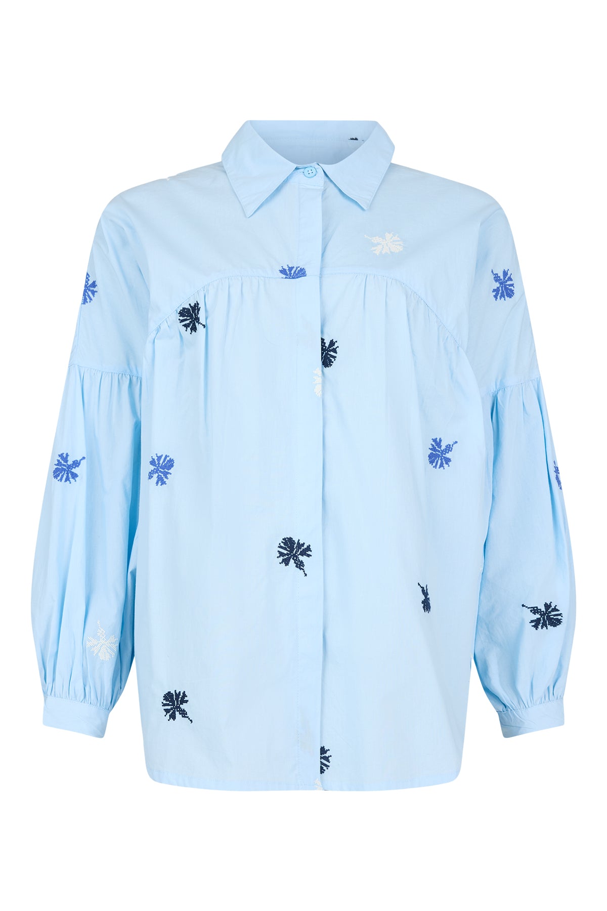 Embroidered flower head shirt - Baby Blue