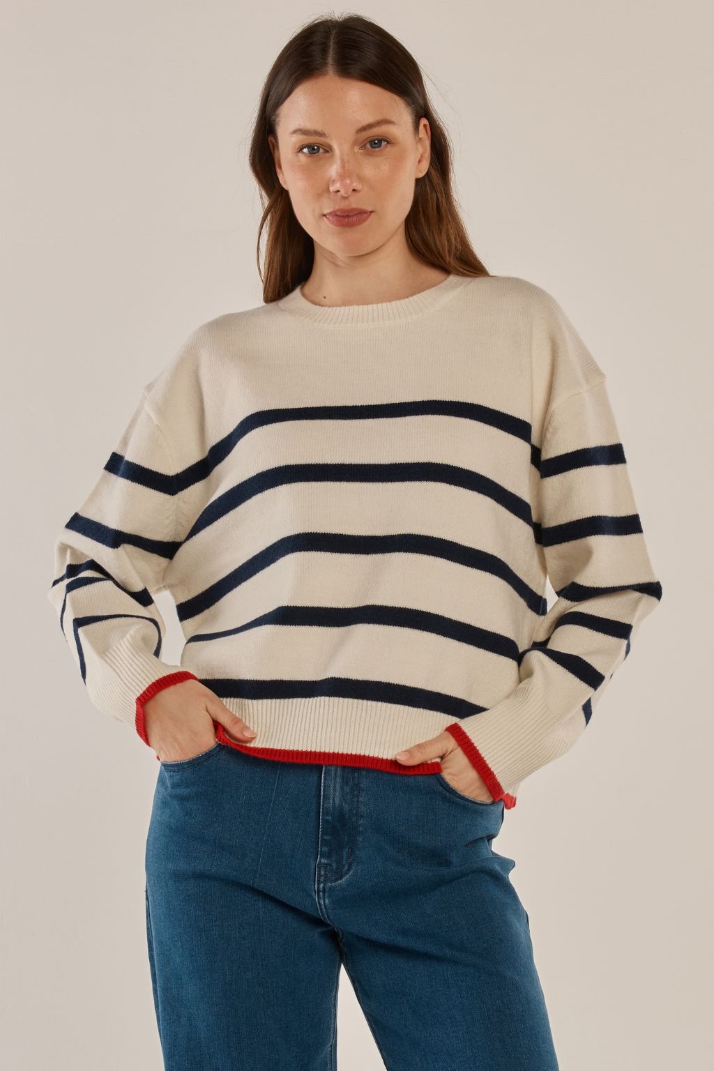 Leonie Knit Sweater - Navy/Off-white Stripe
