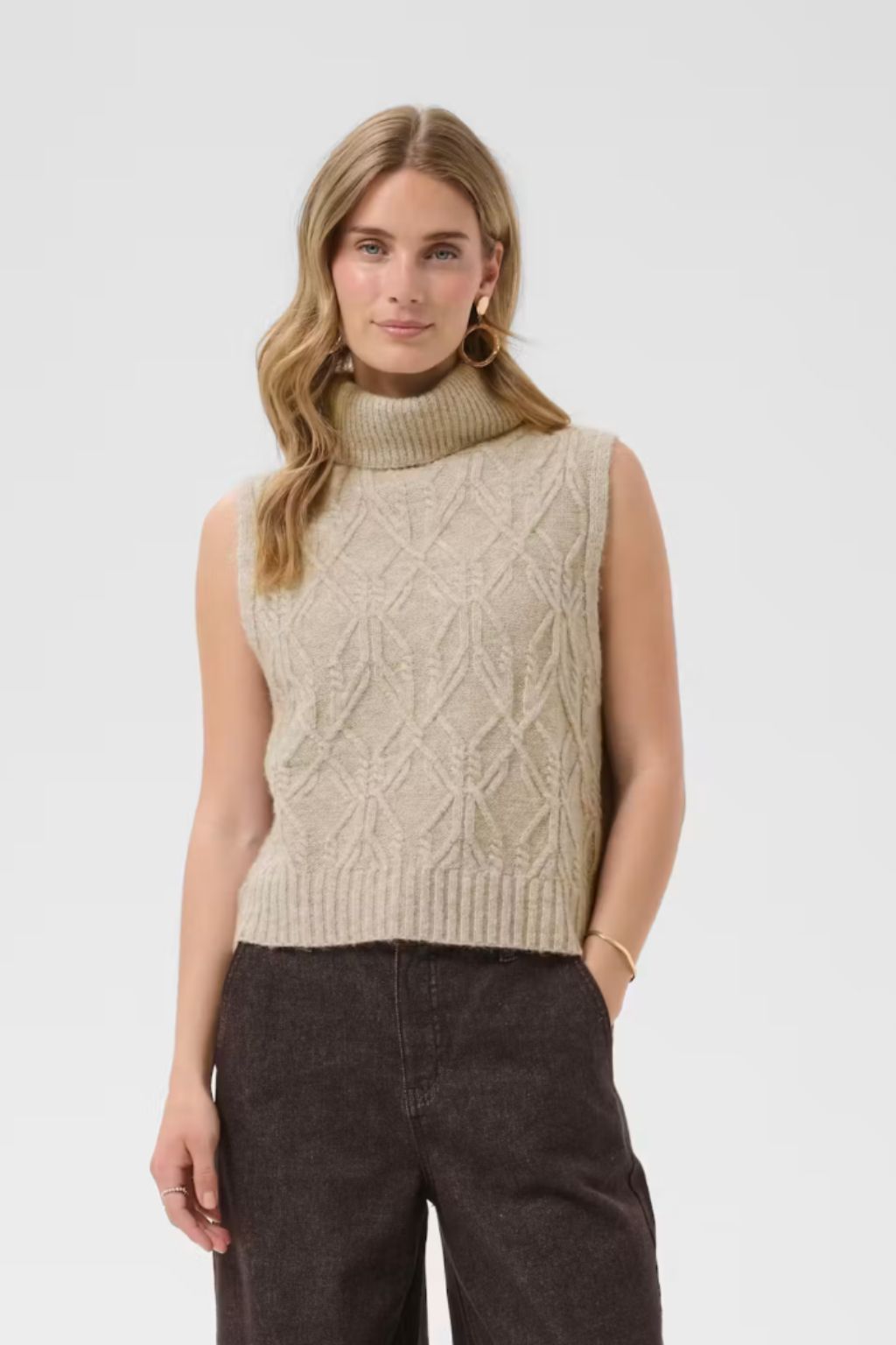 Elise Knit Slipover - Light Brown Lentil Melang