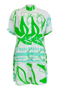 Palm Print Shirt Dress - Green/White