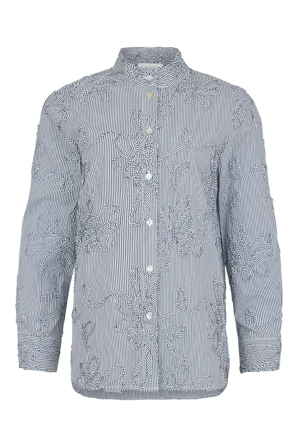 Stripe Grandad Shirt - Navy/White