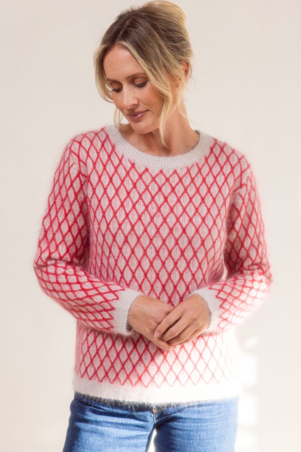 Lattice Sweater - Oatmeal/Red