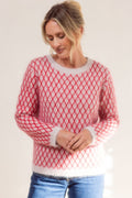 Lattice Sweater - Oatmeal/Red