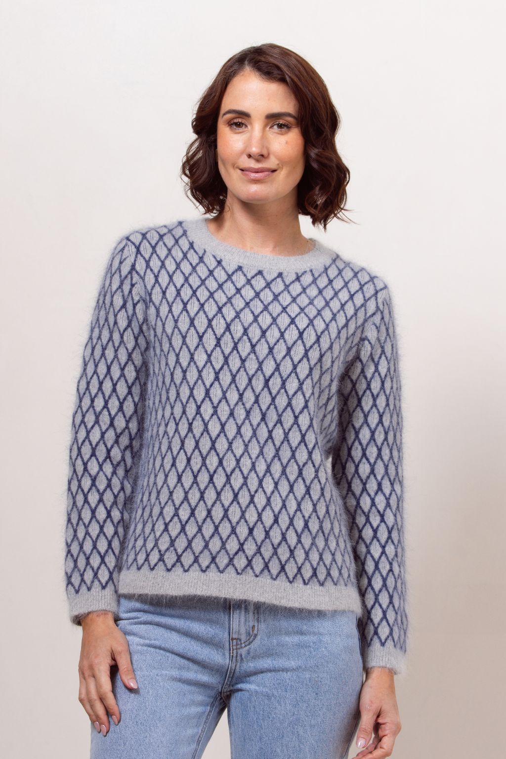 Lattice Sweater - Silver/Navy