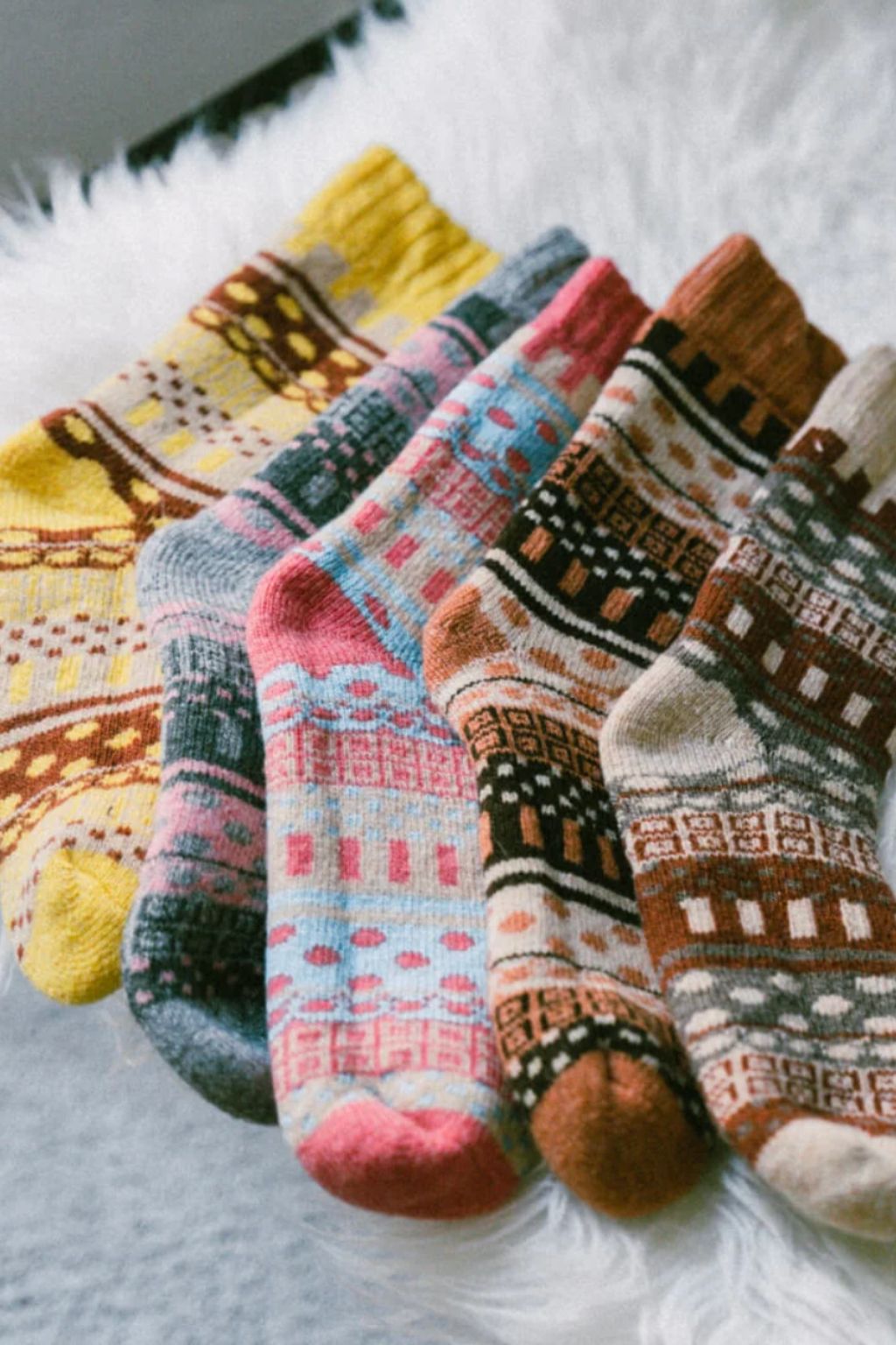 Sofia, Wool Socks For Men & Women - Pink/Cream/Orange/Yellow/Grey