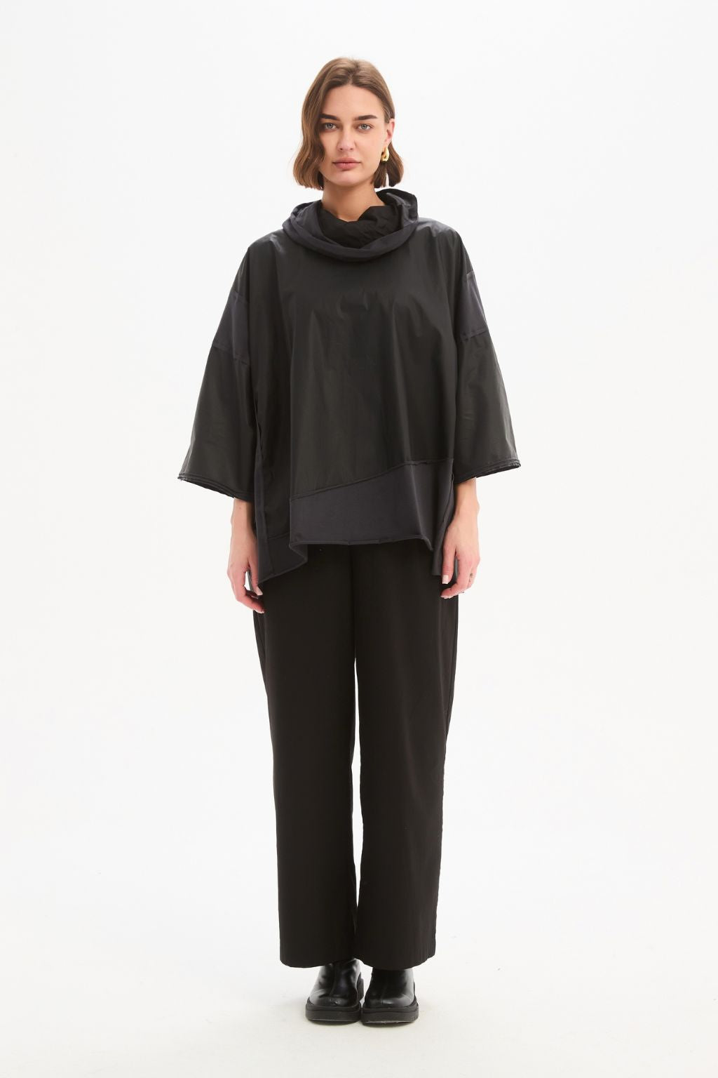 Coated Combi Boxy Top - Black