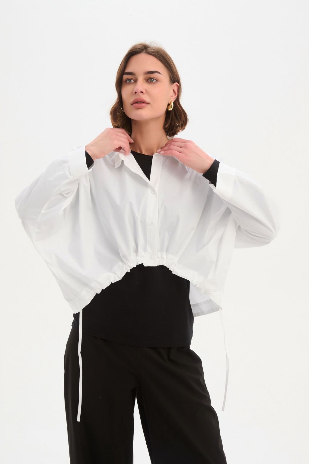 Wide Crop Poplin Overshirt - White