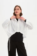 Wide Crop Poplin Overshirt - White