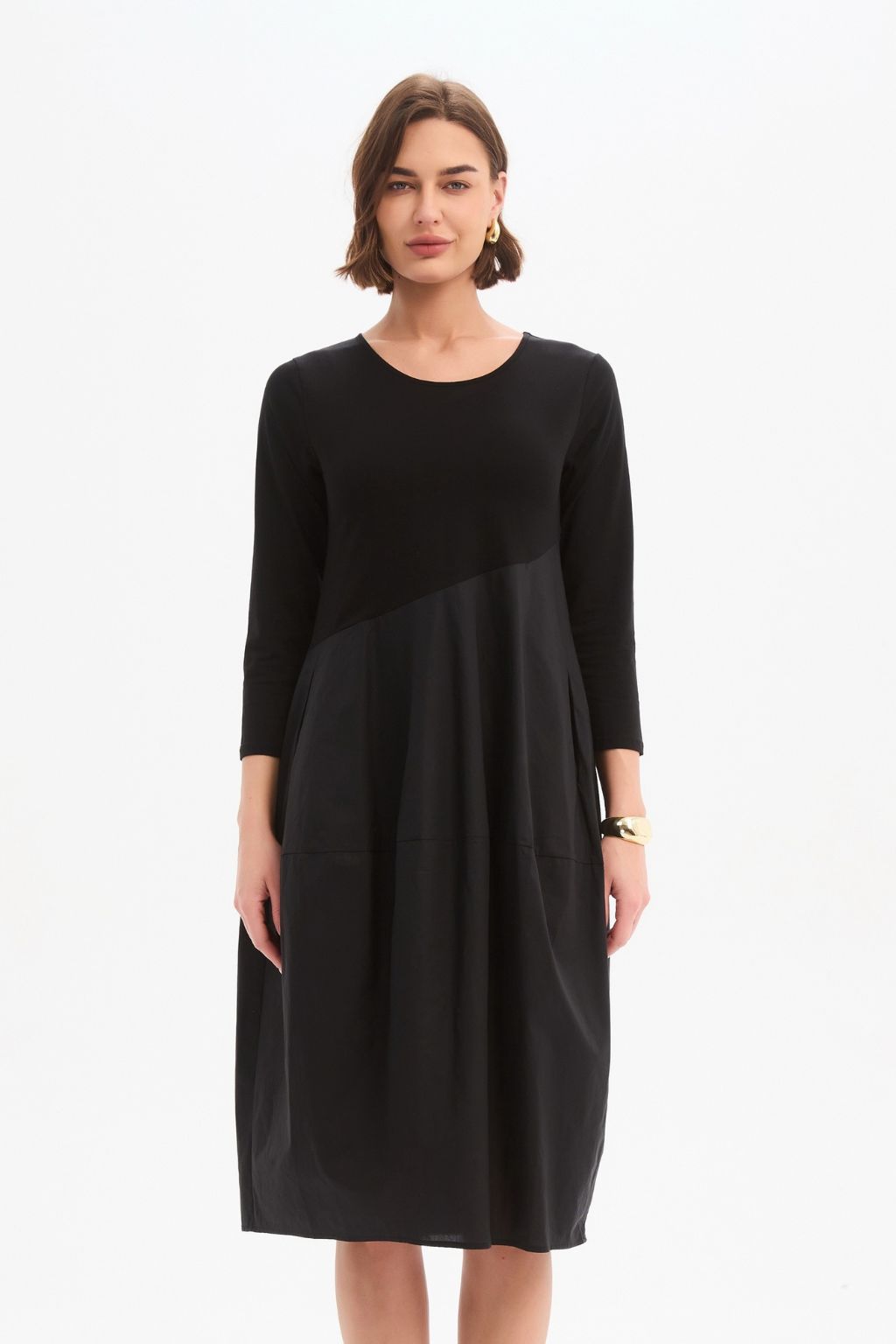 Diagonal Seam Combi Dress - Black