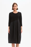 Diagonal Seam Combi Dress - Black