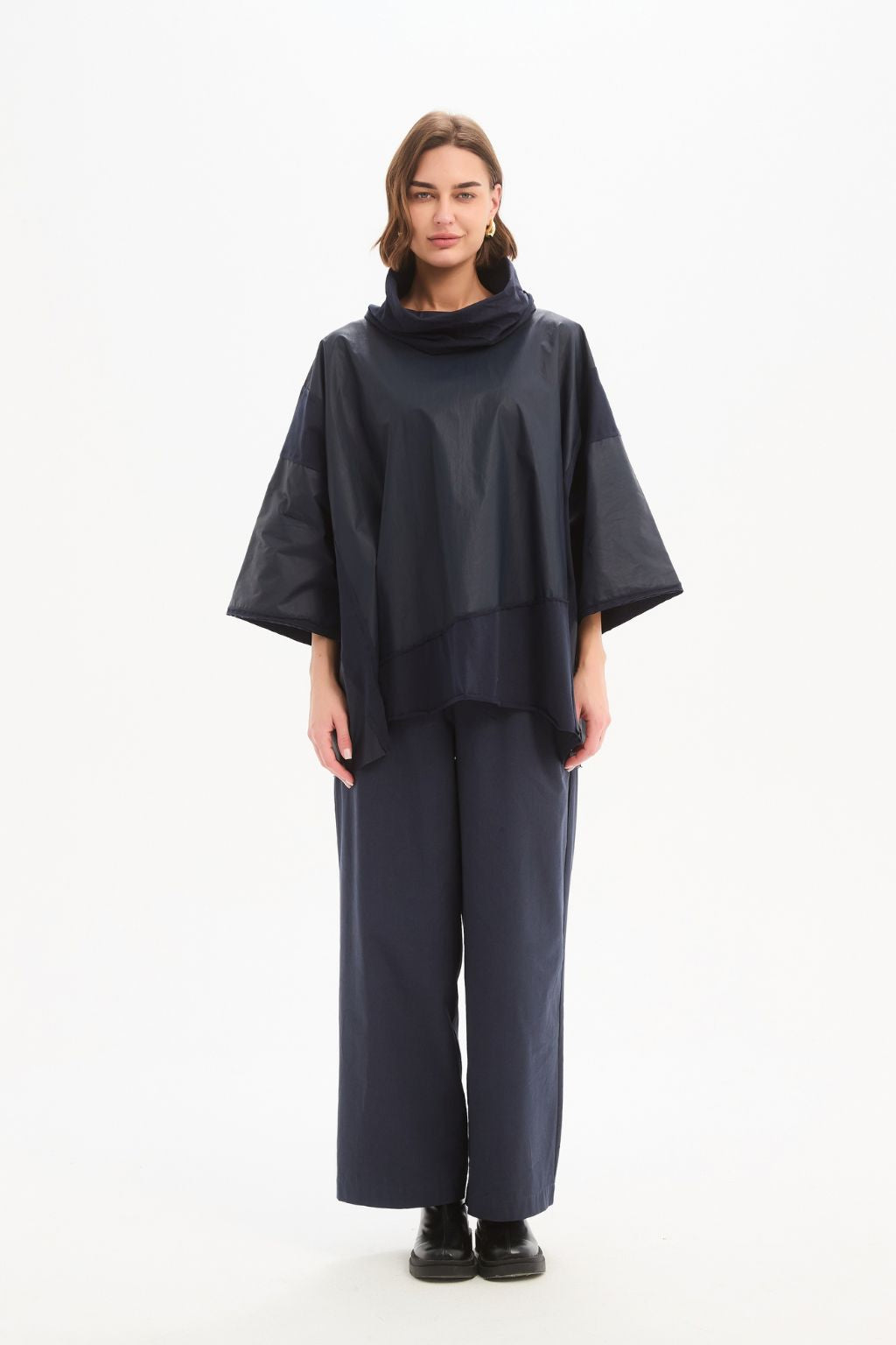 Coated Combi Boxy Top - Navy