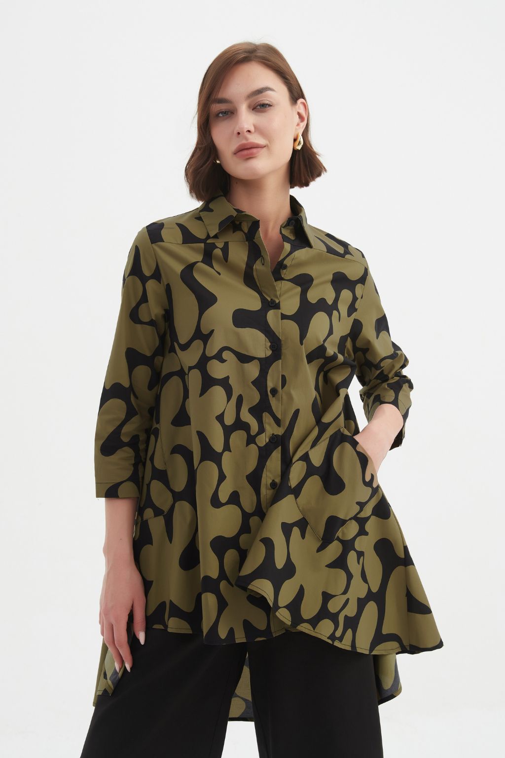 Swing Back Blot Print Shirt - Moss/Black Print