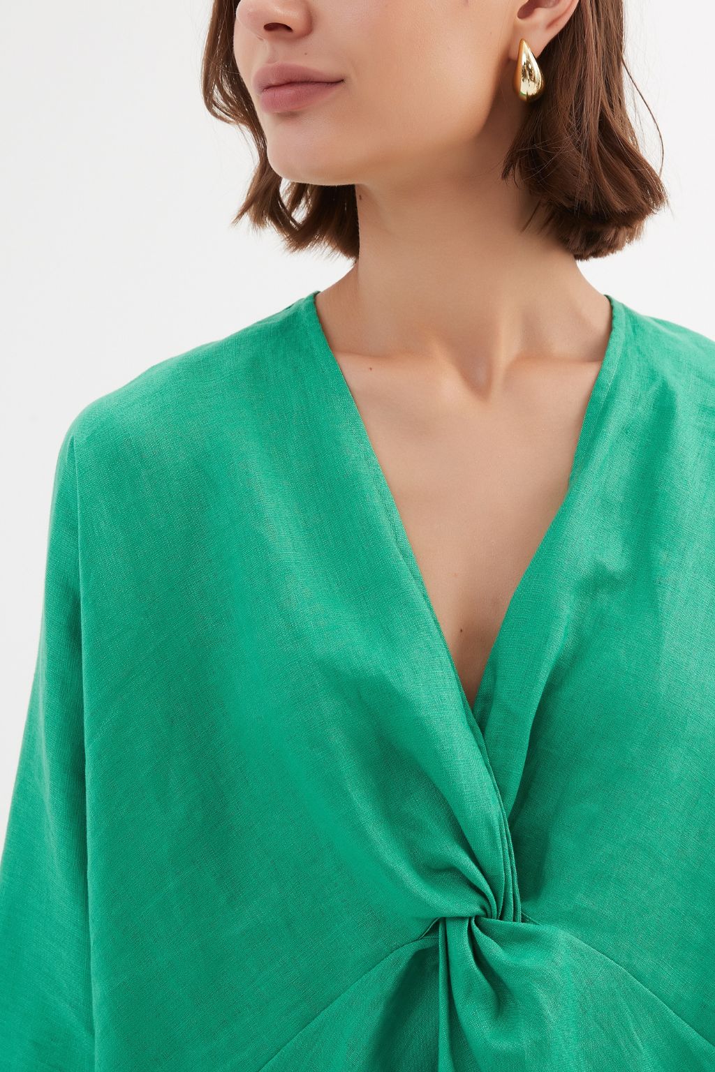 Twist Front Linen Top - Cool Green