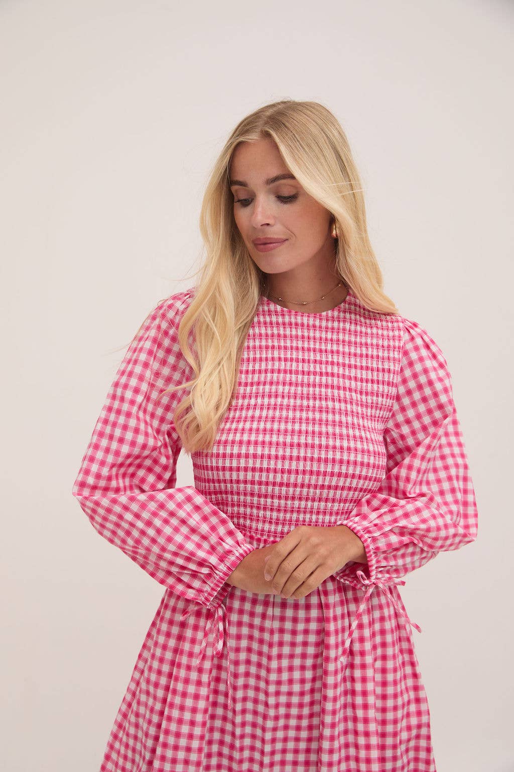 Elisa Pink & White Gingham Dress: Pink