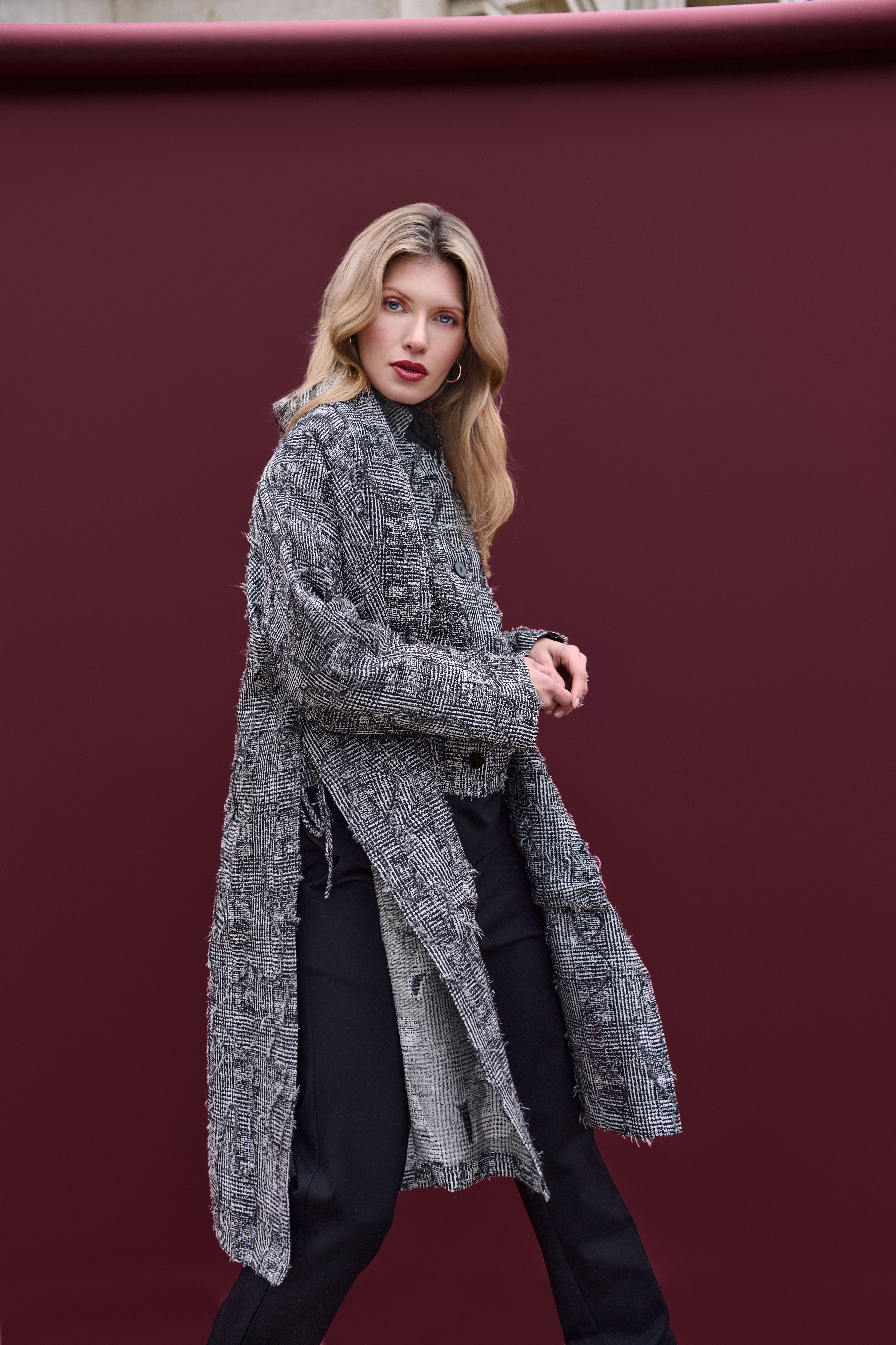 Fringe Jacket Long - Black/Grey