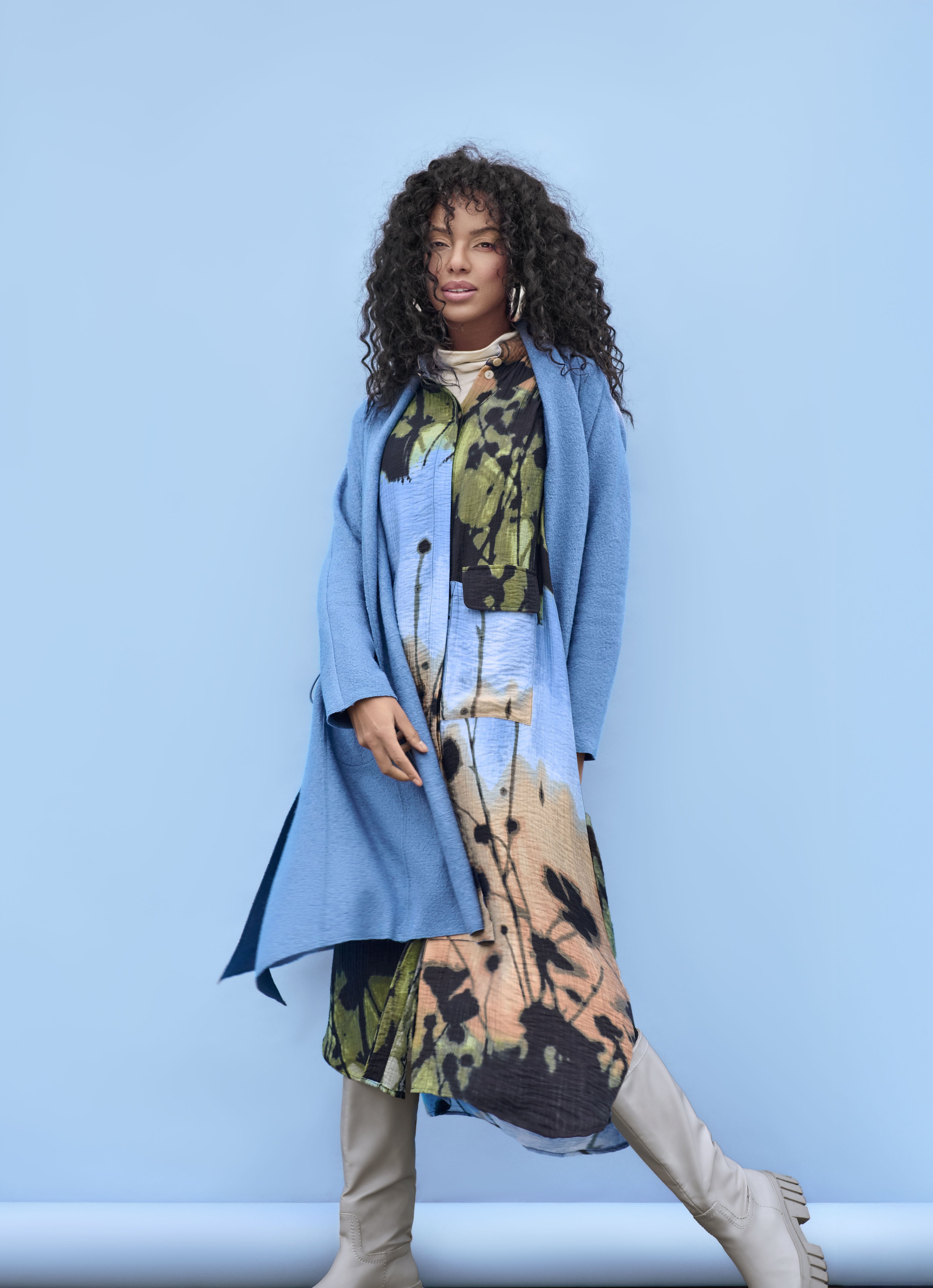 Boiled Wool Duster Coat - Blue
