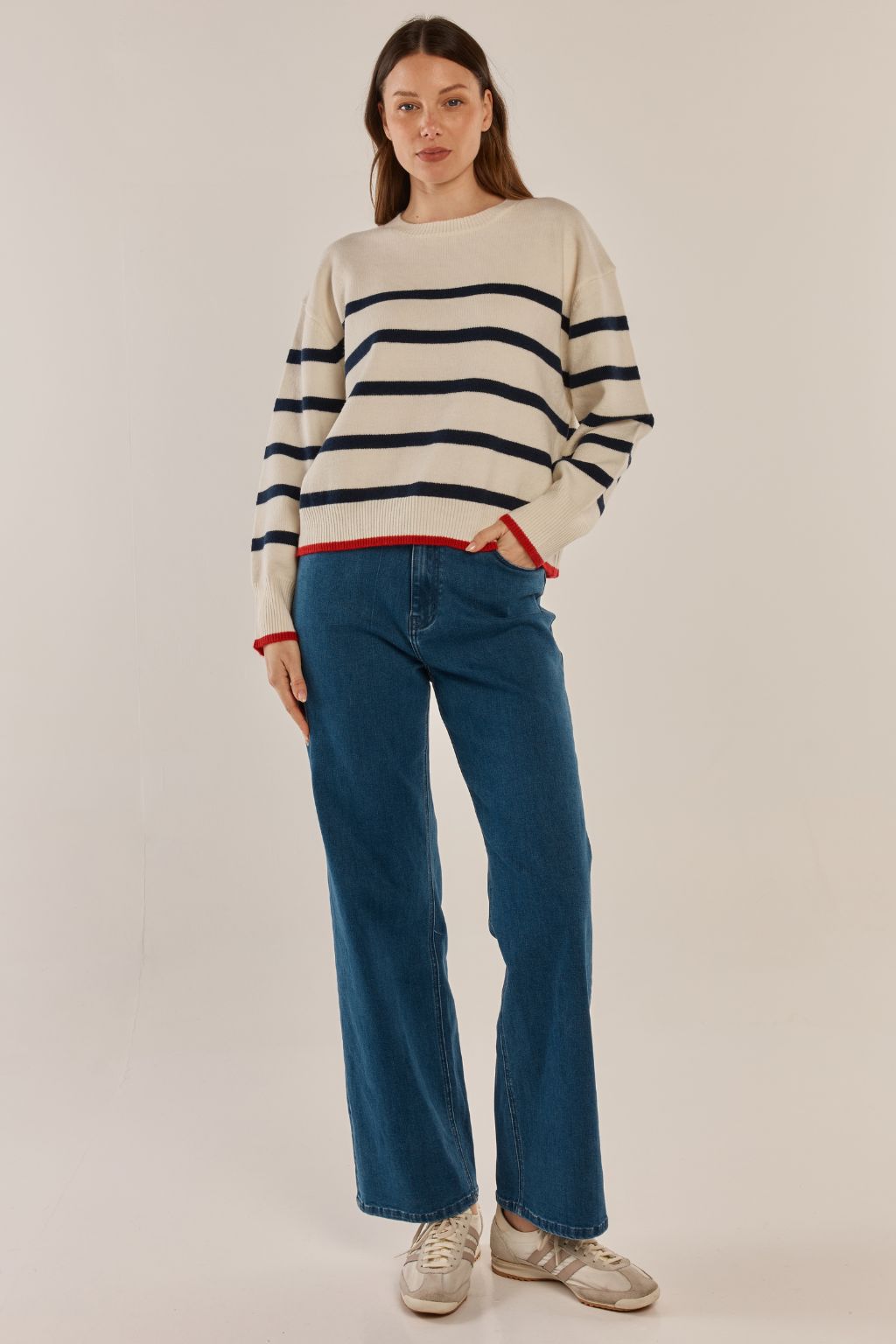 Leonie Knit Sweater - Navy/Off-white Stripe