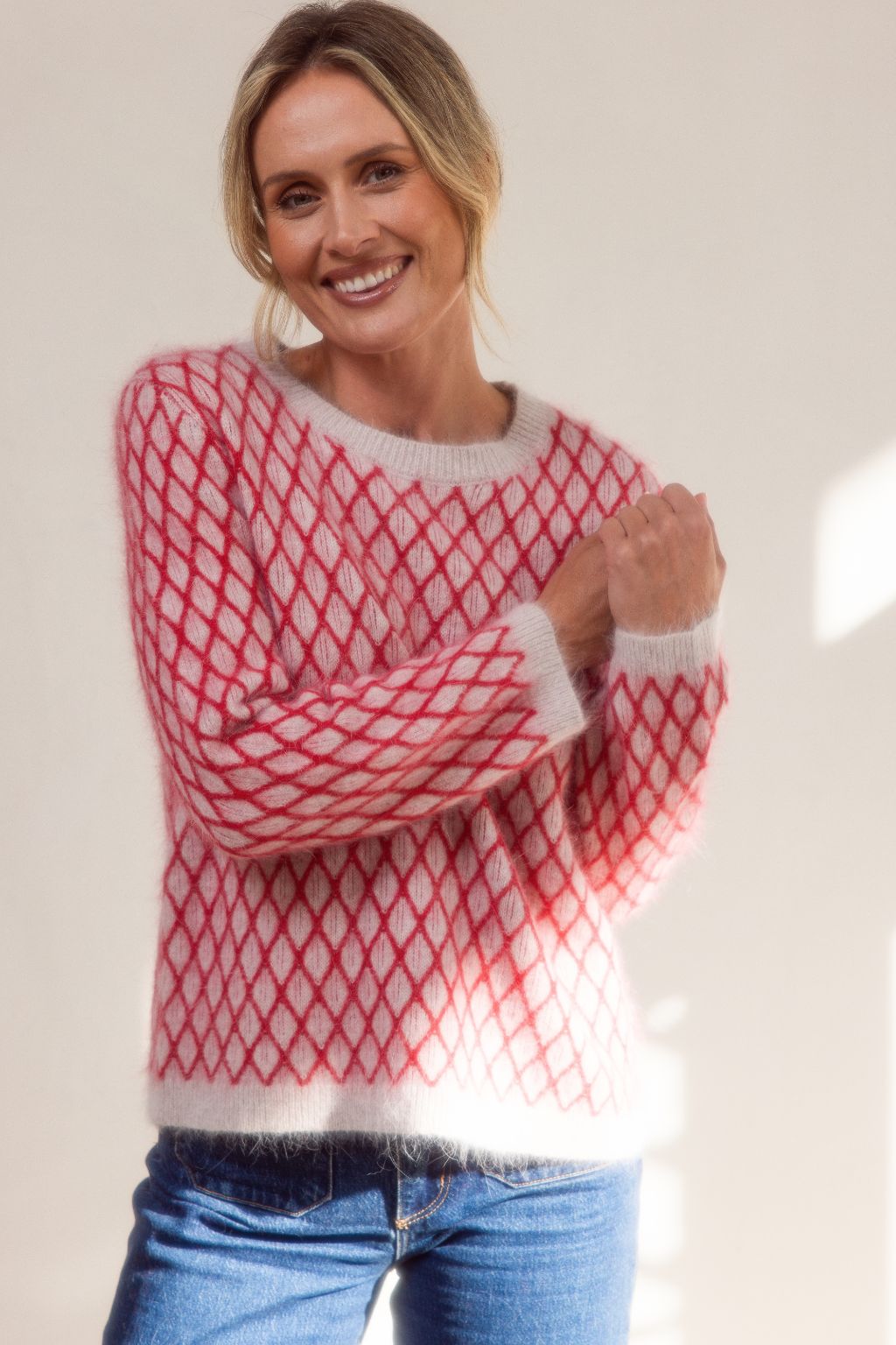 Lattice Sweater - Oatmeal/Red