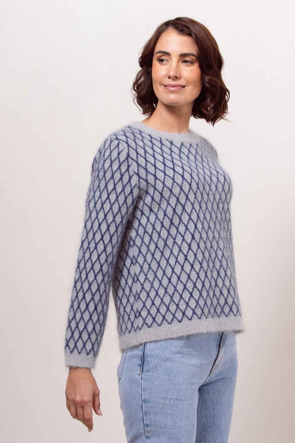 Lattice Sweater - Silver/Navy