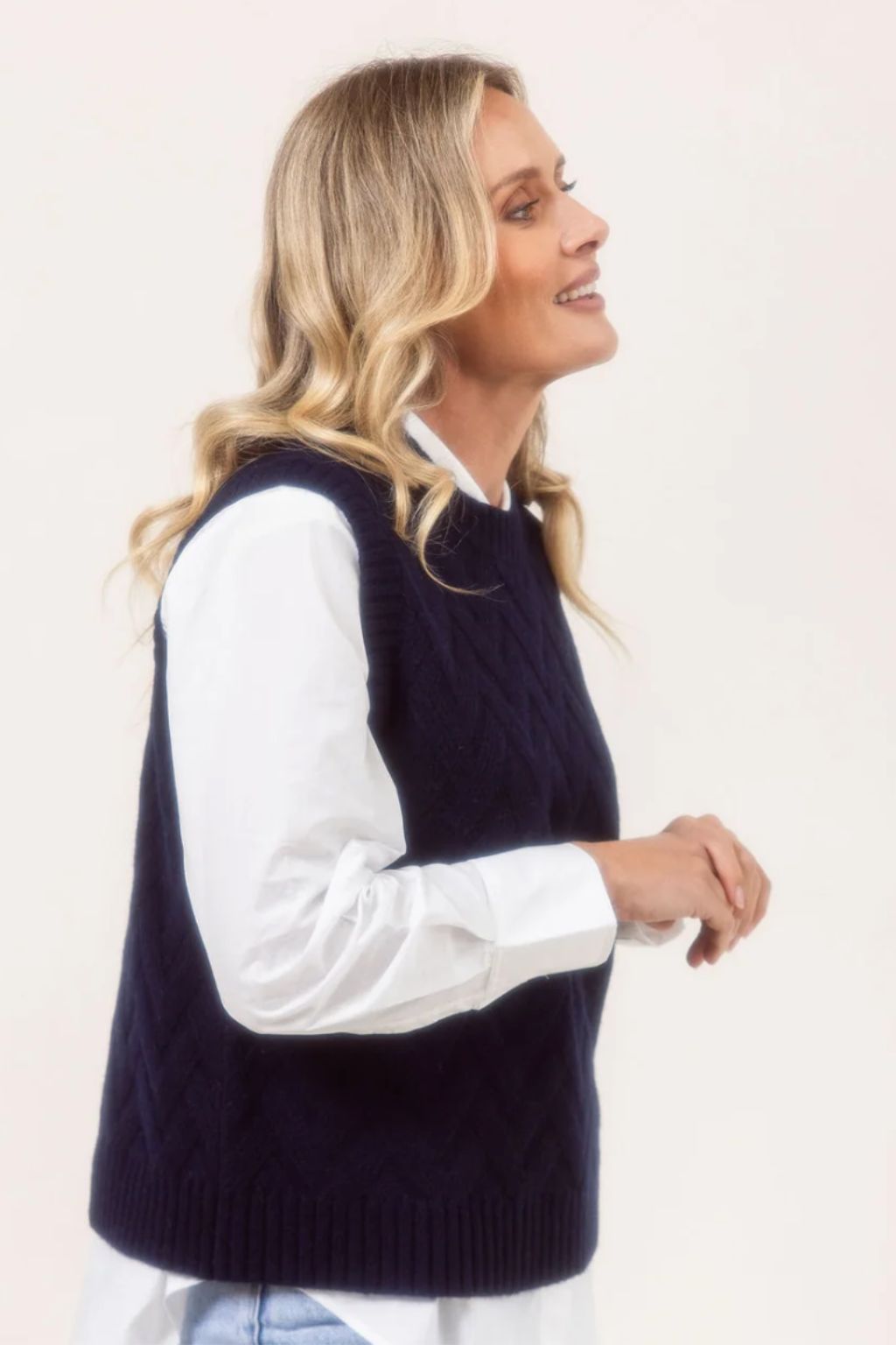 Merino Wool Lattice Vest - Navy