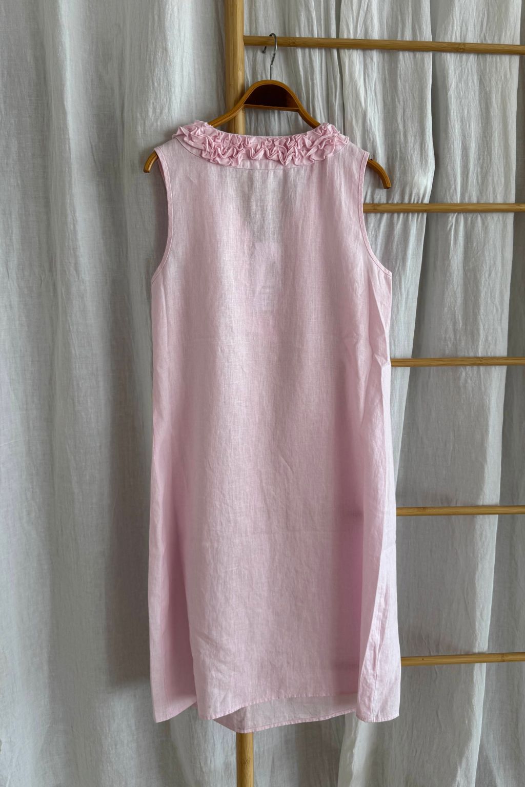 Linen Ruffle Front Dress - Pink