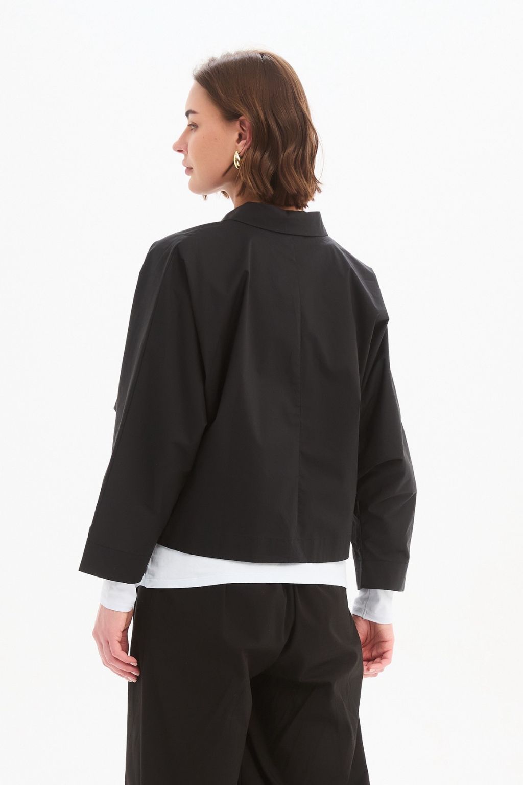 Wide Crop Poplin Overshirt - Black