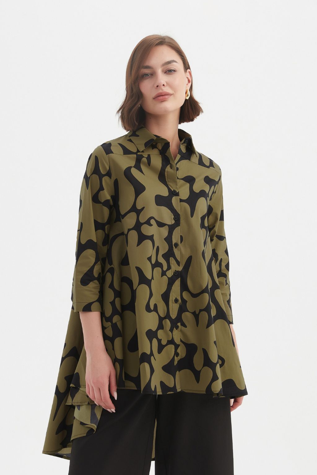 Swing Back Blot Print Shirt - Moss/Black Print