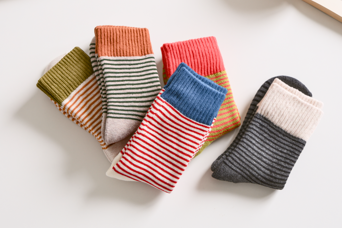 Women's Striped Cotton Socks - Soft, Breathable & Stylish: Green/Red