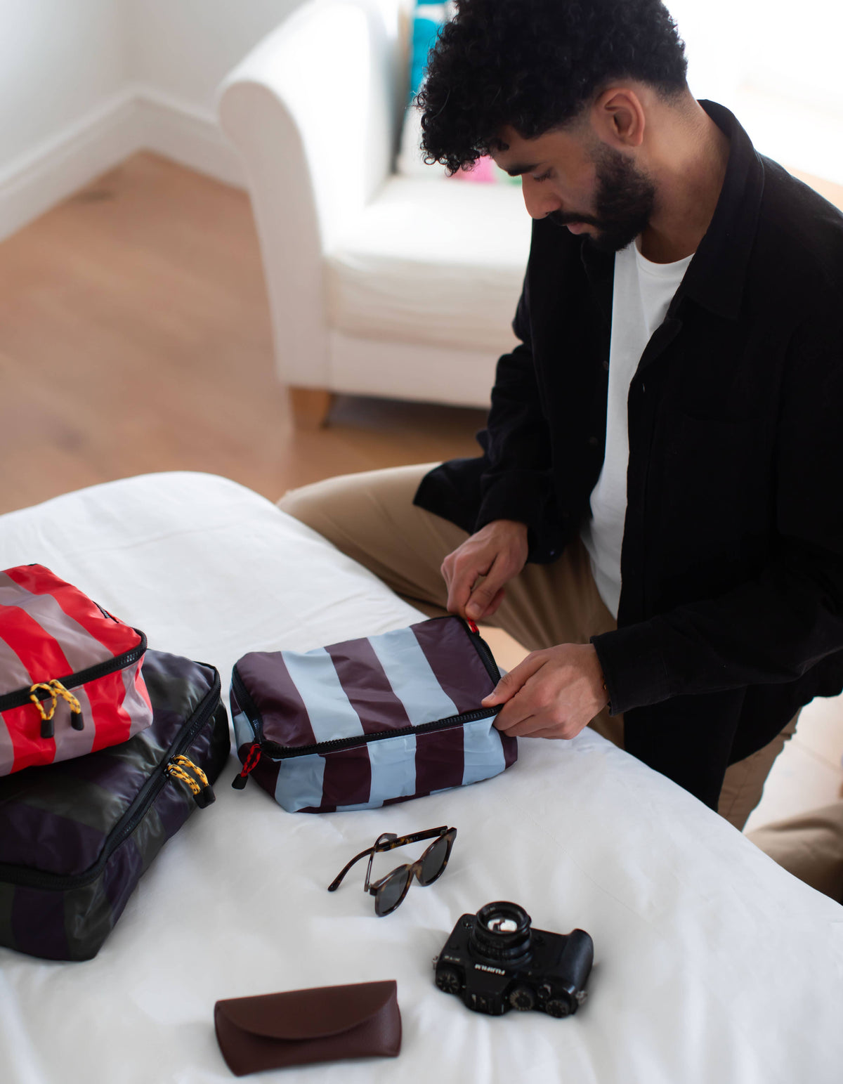 Multi-Stripe Set Of 3 Handle Packing Cubes