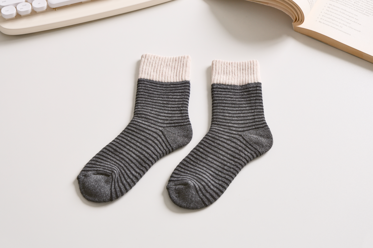 Women's Striped Cotton Socks - Soft, Breathable & Stylish: Beige