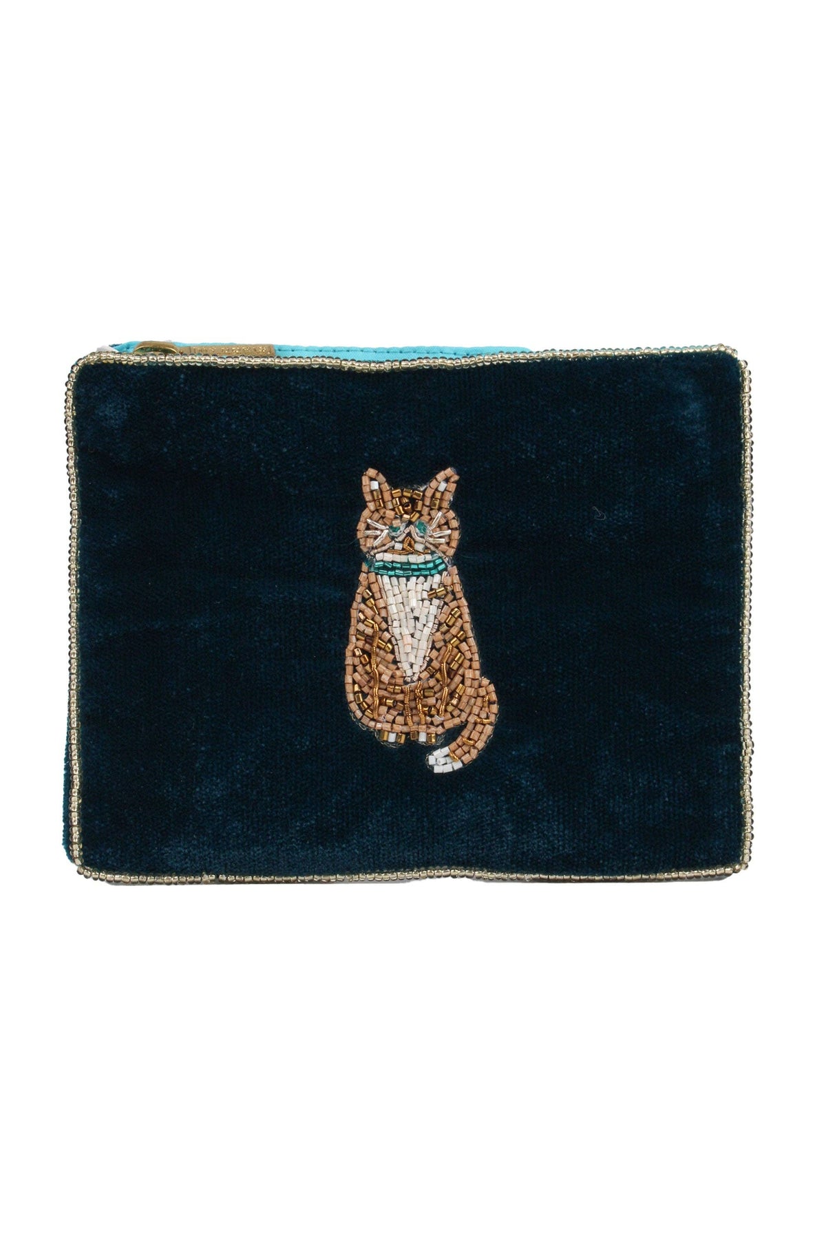 TABBY CAT ON DARK TEAL SMALL POUCH
