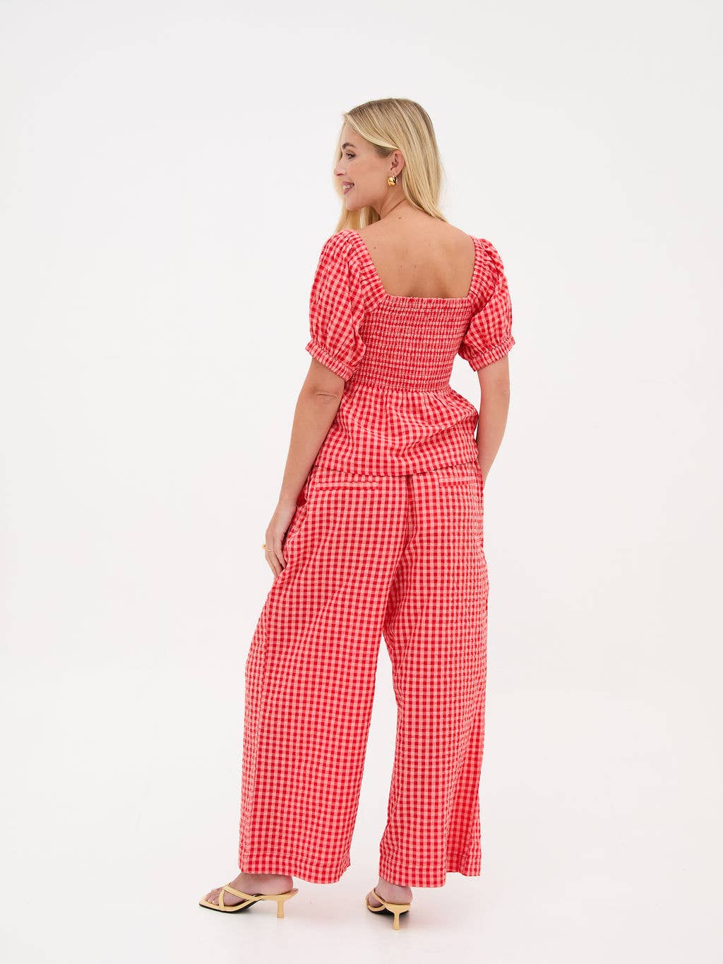 Ria Pink & Red Gingham Culottes: Red